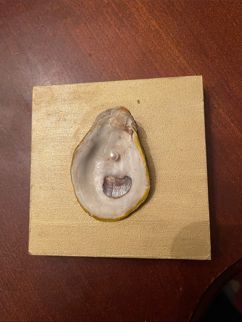 Gold Oyster Shell Wall Art with Pearl Accent